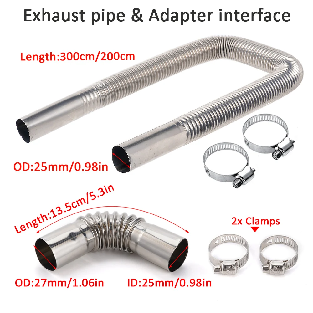 300cm 25mm Exhaust Pipe Heater Parts For Air Diesel Parking Heater Stainless Steel Tube Gas Vent Car Truck Accessoreis