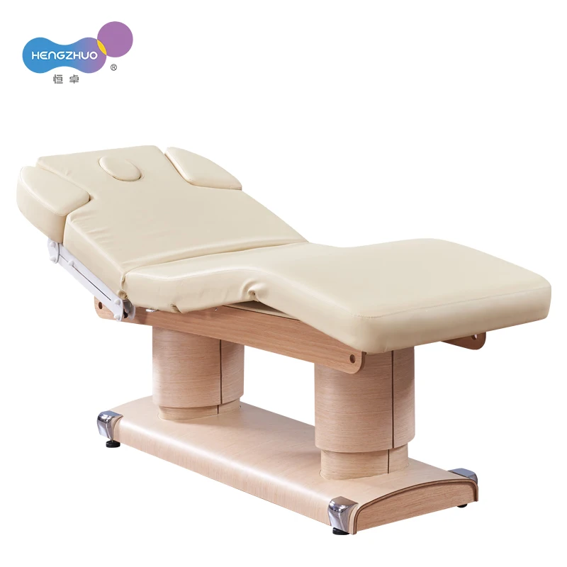 Mesa de masaje con elevación eléctrica, base de textura de madera, cama de salón, spa, con función de memoria, varios colores opcionales