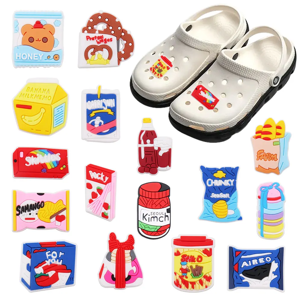 Hot Sale 1-16pcs PVC Shoe Charms Bread Cookie Donut Milk Candy PVC Accessories Slippers Decorations For Kids Birthday Present