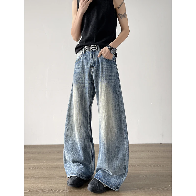

Loose Men's Denim Jeans Knife Washed out Straight Leg Floor-Length CleanFit Wide Leg Casual Youth Spring Trend