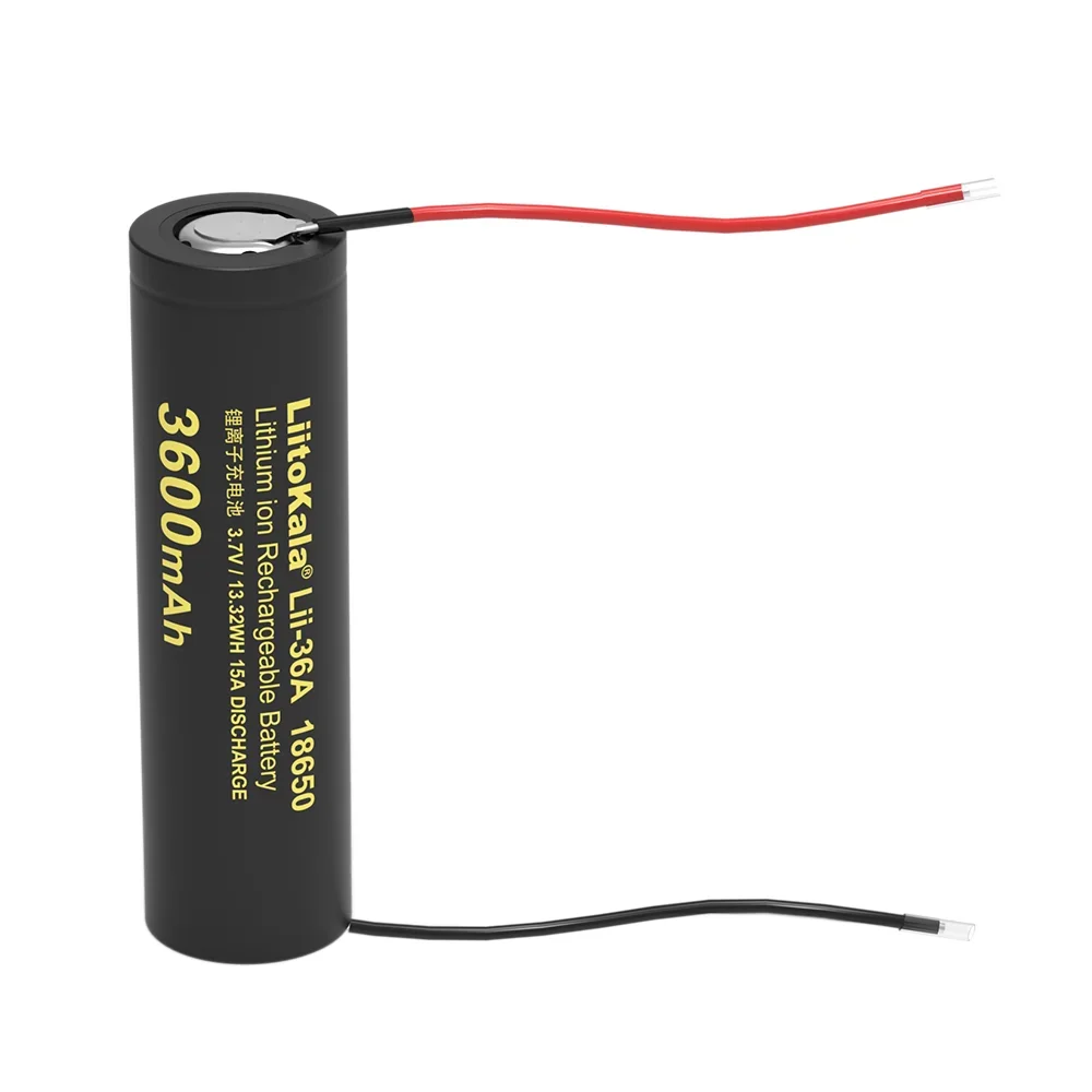 100% Original New LiitoKala Lii-36A 18650 3600mAh 3.7V Lithium Rechargeable Battery with DIY Silicone Cable Batteries 4.2V