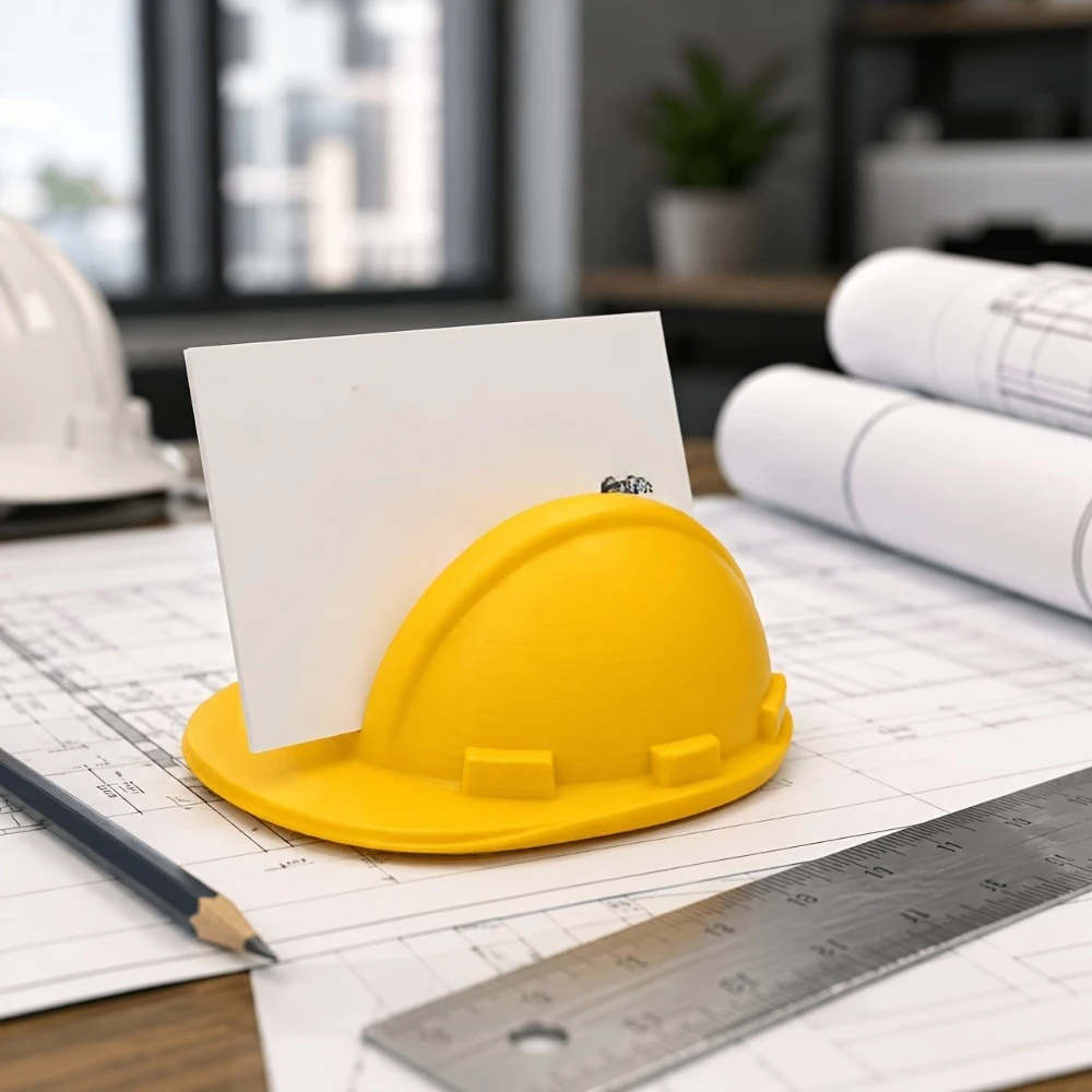 3D Printed Safety Helmet Business Card Holder, Creative Desk Organizer for Architects, Civil Engineers, Office Decor