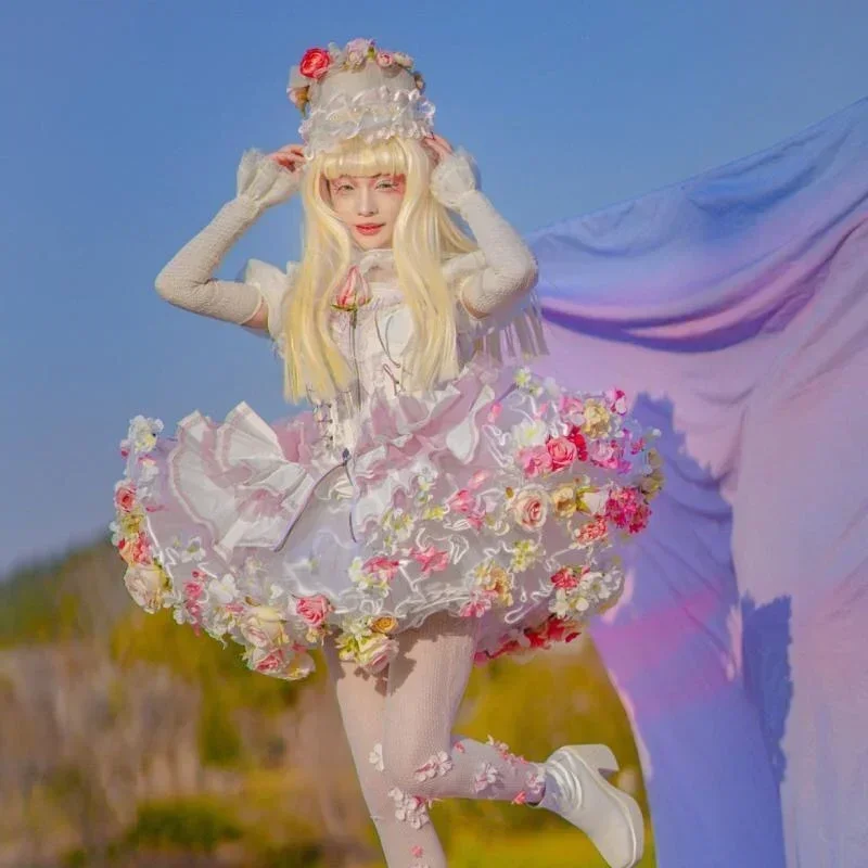 IMU Sweet Fairy Lolita Flower Crinoline Girls Cute Kawaii Tutu Skirt Summer Soft Girls Loli Lo Cos Elastic Waist Skirt Y2k Petti