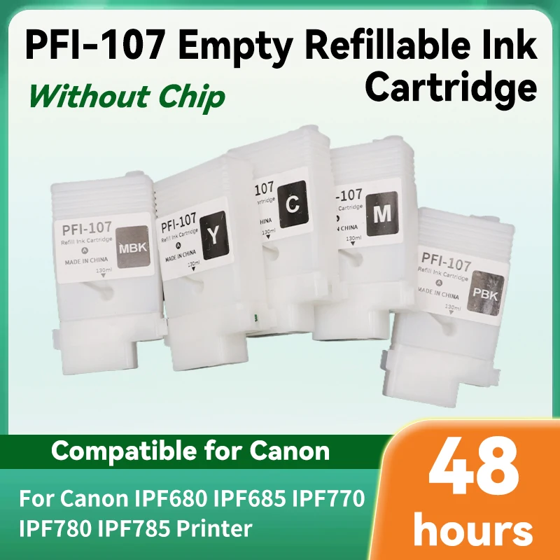 

PFI107 Многоразовый картридж без чипа PFI-107, совместимый с Canon iPF670 iPF680 iPF685 iPF770 iPF780 iPF785, 6 цветов