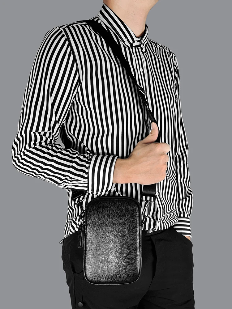 Torba na ramię z prawdziwej skóry dla kobiet i mężczyzn, torba crossbody, mała torba, mini torba na telefon, torba biodrowa, idealna do codziennych dojazdów do pracy, podróży rekreacyjnych, na prezenty świąteczne. — zdjęcie 2