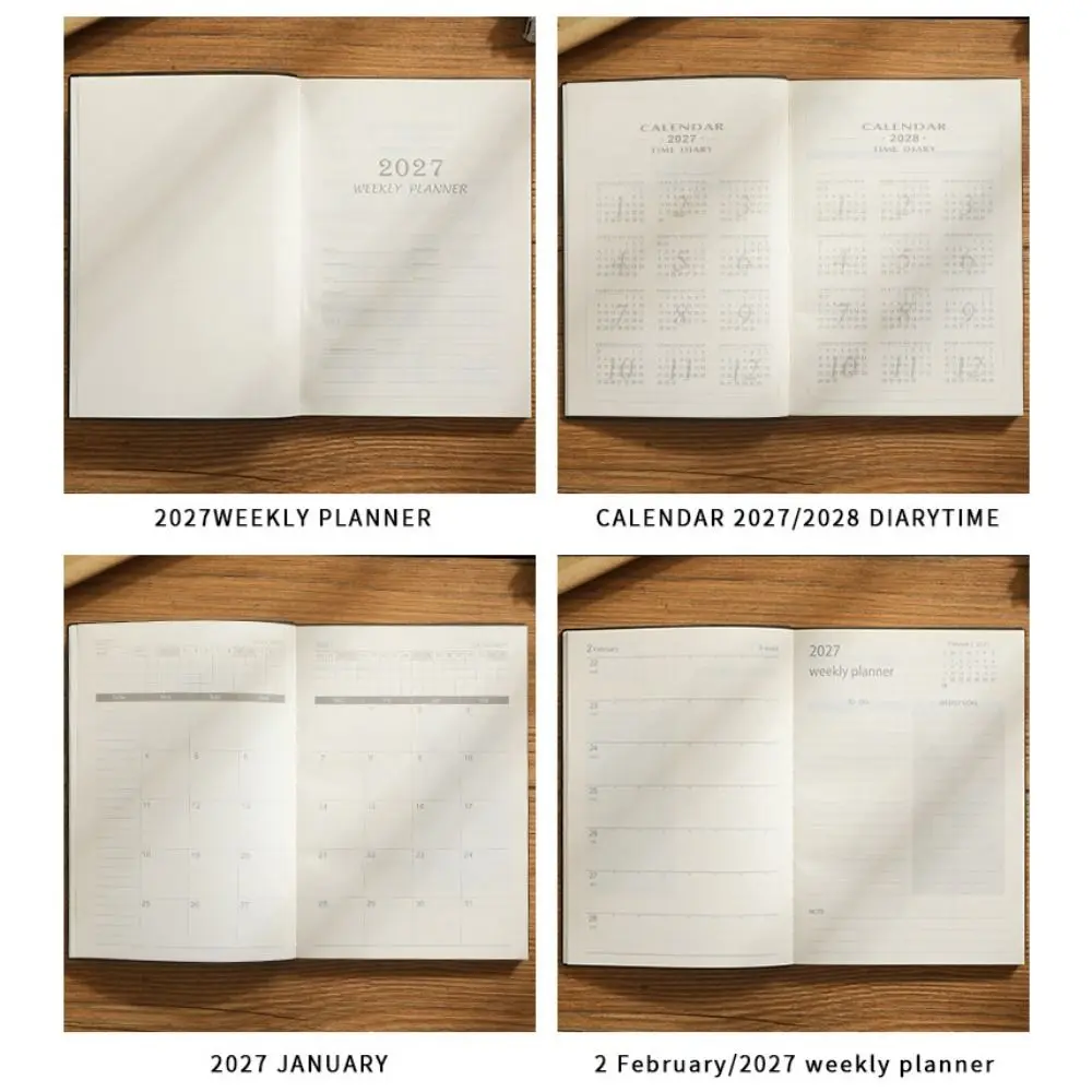 English 2027 Schedule Planner Notepad Wear-resistant Efficiency To-do List Notebook 12 Months Leather Cover
