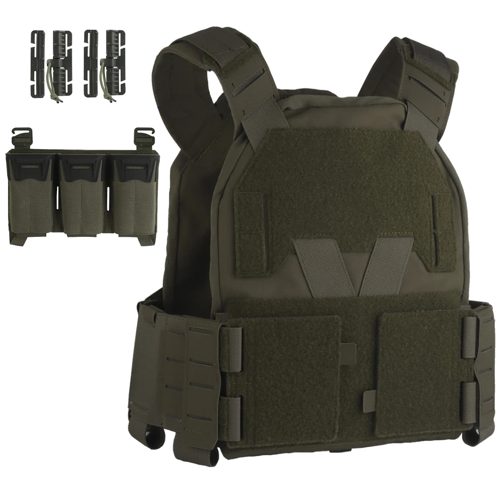 Wosport KZ Minimalistic Plate Carrier, Adjustable Cummerbund, Quick Release Buckle, M System Modular Pouch for Airsoft Game Gear