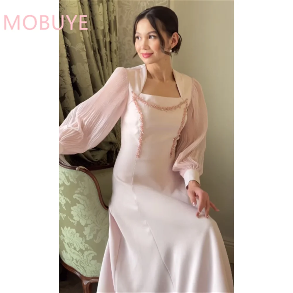 Mobuye เดรสงานพรอมคอเสื้อสี่เหลี่ยมสำหรับผู้หญิง, เดรสงานพรอมแขนยาวถึงข้อเท้าแฟชั่นชุดเดรสปาร์ตี้สง่างามสำหรับผู้หญิง2024