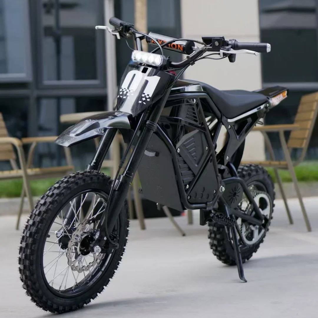 

All Black EDB001 3000W Peak Electric Dirt Bike 48V 23AH Battery 58km/h Top Speed 50-60km Range Hydraulic Suspension Nitrogen Shock Absorber 14/12 Inch Tires Off-Road Motorcycle for Adults