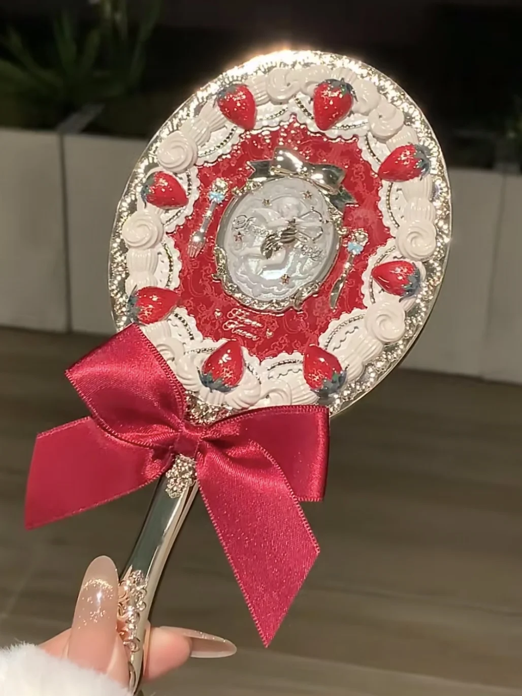 Flower Knows Handheld Mirror Strawberry Cupid Butterfly Cloud Delicate Beauty Makeup Tool Chinese Style Eastern Elements