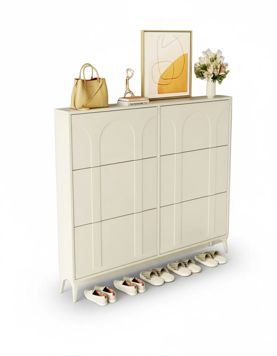 Hidden Shoe Rack, Wood MDF Thin Wall Rotating Shoe Cabinet, Tipping Bucket Flip Shoe Storage, Modern Living Room Furniture