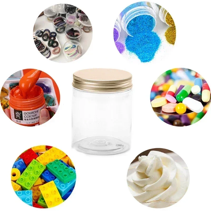 12 sztuk pustych plastikowych słoików kosmetycznych z aluminiową pokrywką 200/250g przezroczysty pojemnik na kosmetyki krem ​​do twarzy pojemnik na próbki na akcesoria podróżne