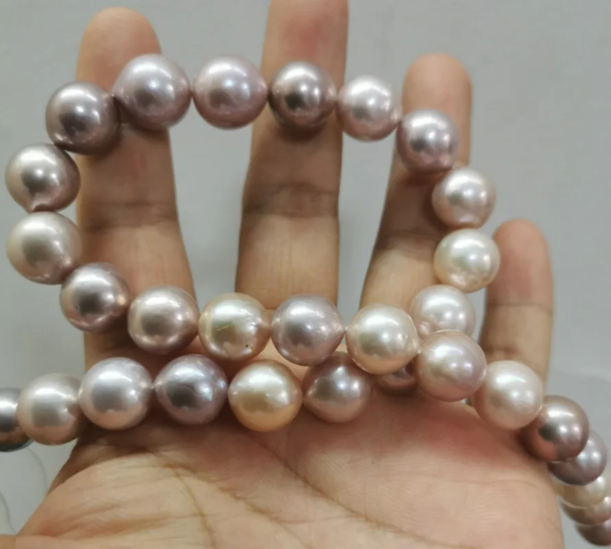 

Потрясающее огромное 17 "12-15 мм натуральное фиолетовое лавандовое круглое жемчужное ожерелье, ювелирные изделия