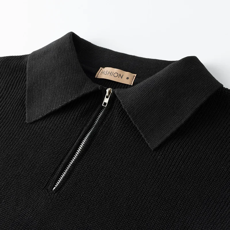 LIBIELIY Spring Autumn Men's Turn-Down Collar Pullovers Long Sleeve Knitted Sweater Half Zipper Solid Casual Pullovers Man Loose