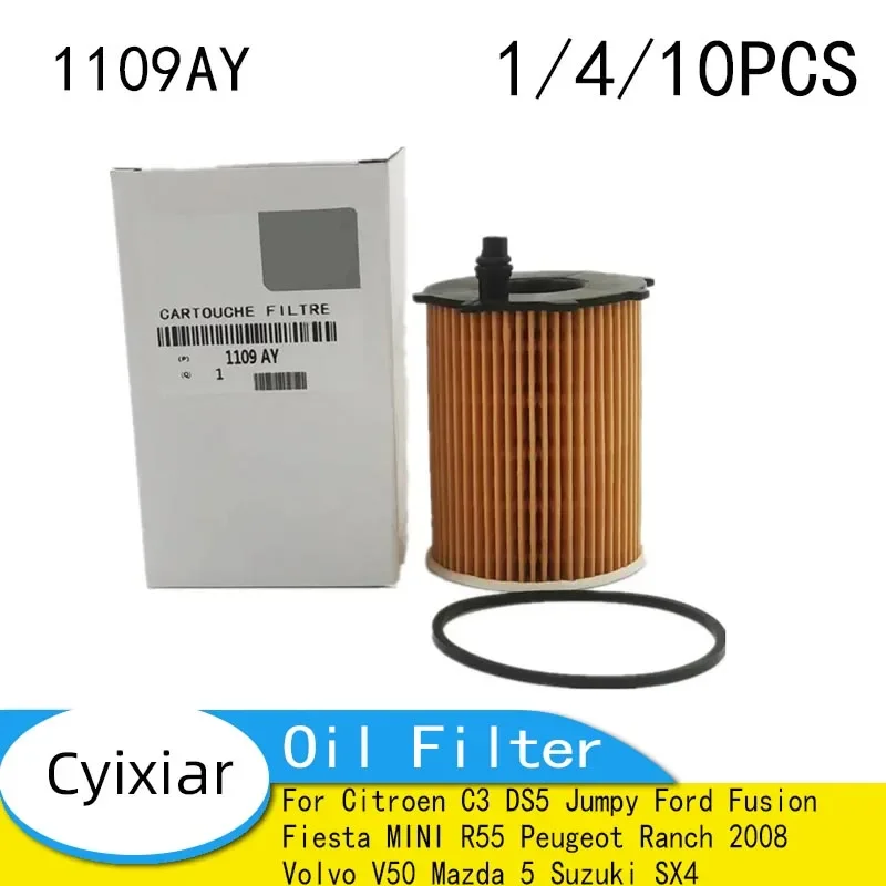 1109AY Oil Filters for Citroen C3 DS5 Jumpy Ford Fusion Fiesta MINI R55 Peugeot Ranch 2008 Volvo V50 Mazda 5 Suzuki SX4