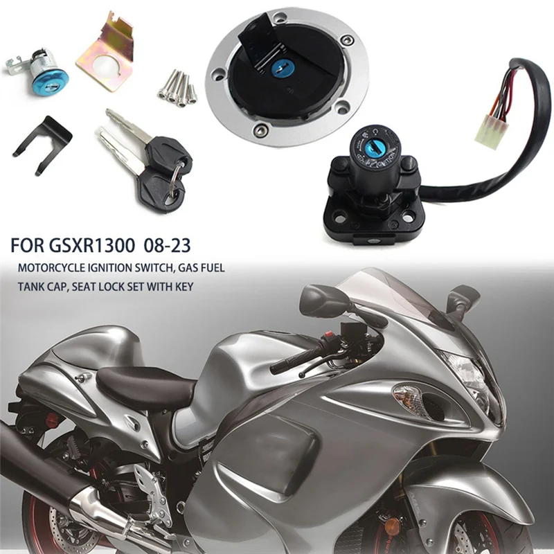 

Efficientt-Motorcycle Ignition Switch Lock Seat Lock GAS Fuel Tunk Cap Lock With Key Set For Suzuki GSXR1300 2008-2023