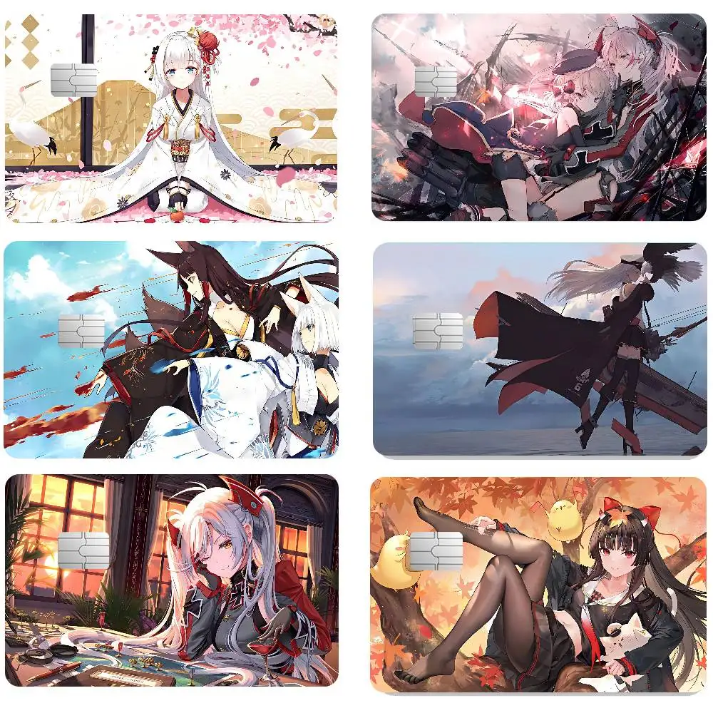 GAME Azur Lane Game Film Cover Sticker Case For Small Chip Credit Debit Card Front Side 1 Set Of 4 Pcs
