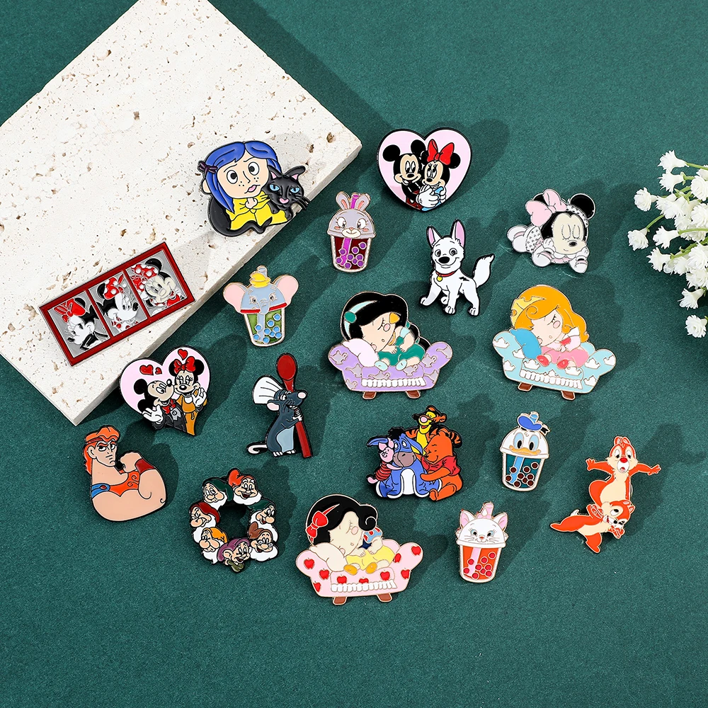 Disney Cartoon Princess Lapel Pins Mickey Minnie Enamel Pins for Backpack Cute Winnie Pooh Badges Brooches Women Jewelry Gifts