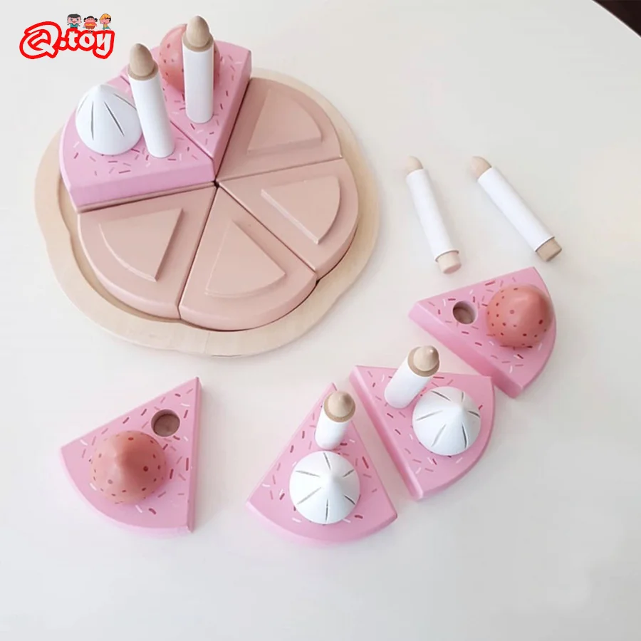 Children Pretend Play Simulation Double Layer Cake Toy DIY Wooden Cutting Cake Kitchen Pretend Play Educational Toys for Kids