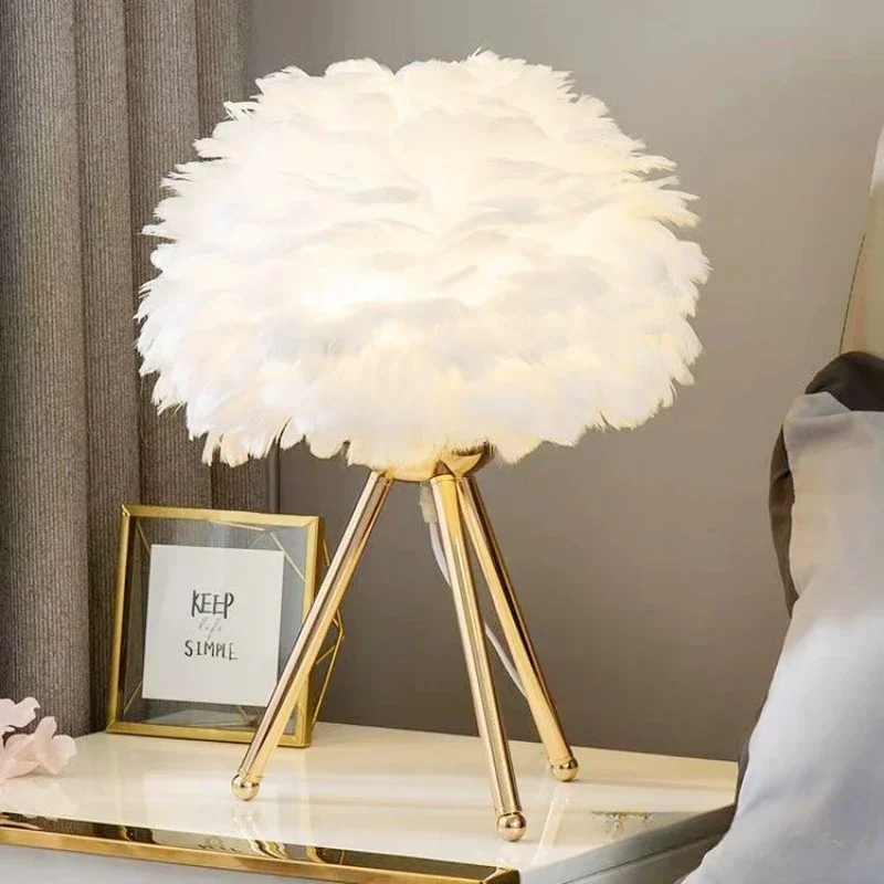 

Cross-border new feather table lamp, ins-style girl's bedside lamp, simple luxury, niche night light, decorative lamp