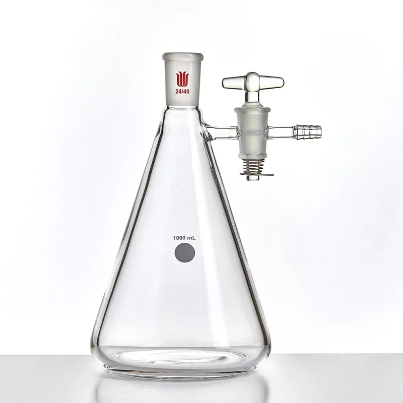 SYNTHWARE Suction filter erlenmeyer bottle with grinding mouth, Triangle flask with glass valve, 2mm/4mm valve aperture, F66