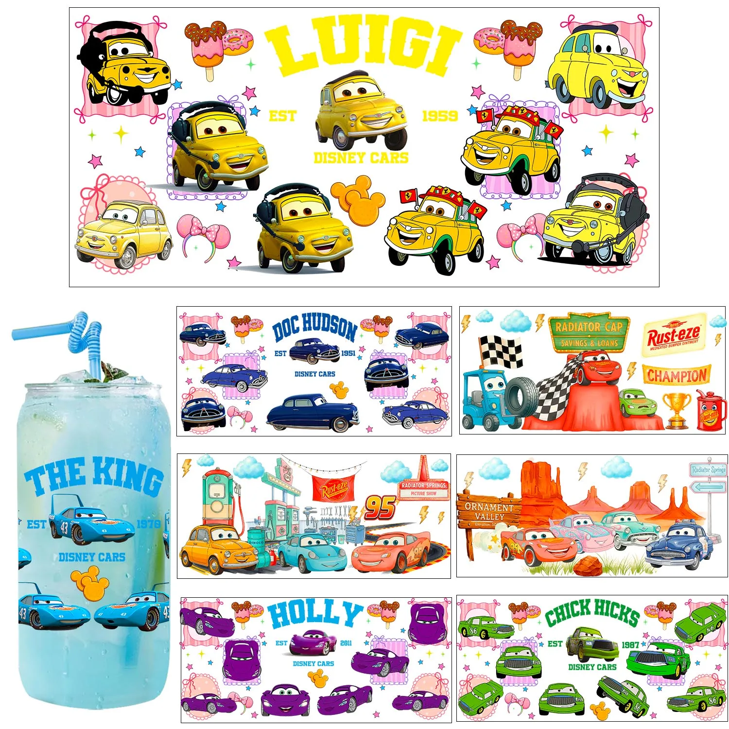 1/5PCS Bundle Cute Car Style Cartoon UV DTF Transfer Sticker DIY Decals 3D transfers uvdtf stickers 16oz uv dtf cup wraps