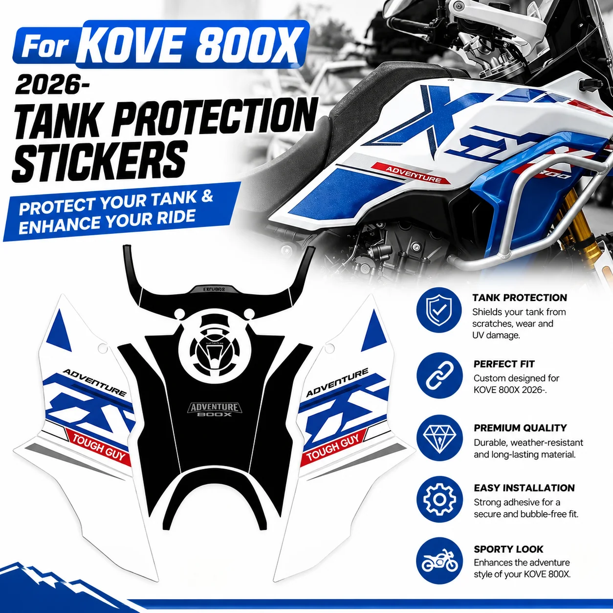 for Kove 800 X Motorcycle Tank Protection Stickers Kit For KOVE 800X 2026 Fuel Tank Pad Protector PVC Frosted Anti-Scratch Decal