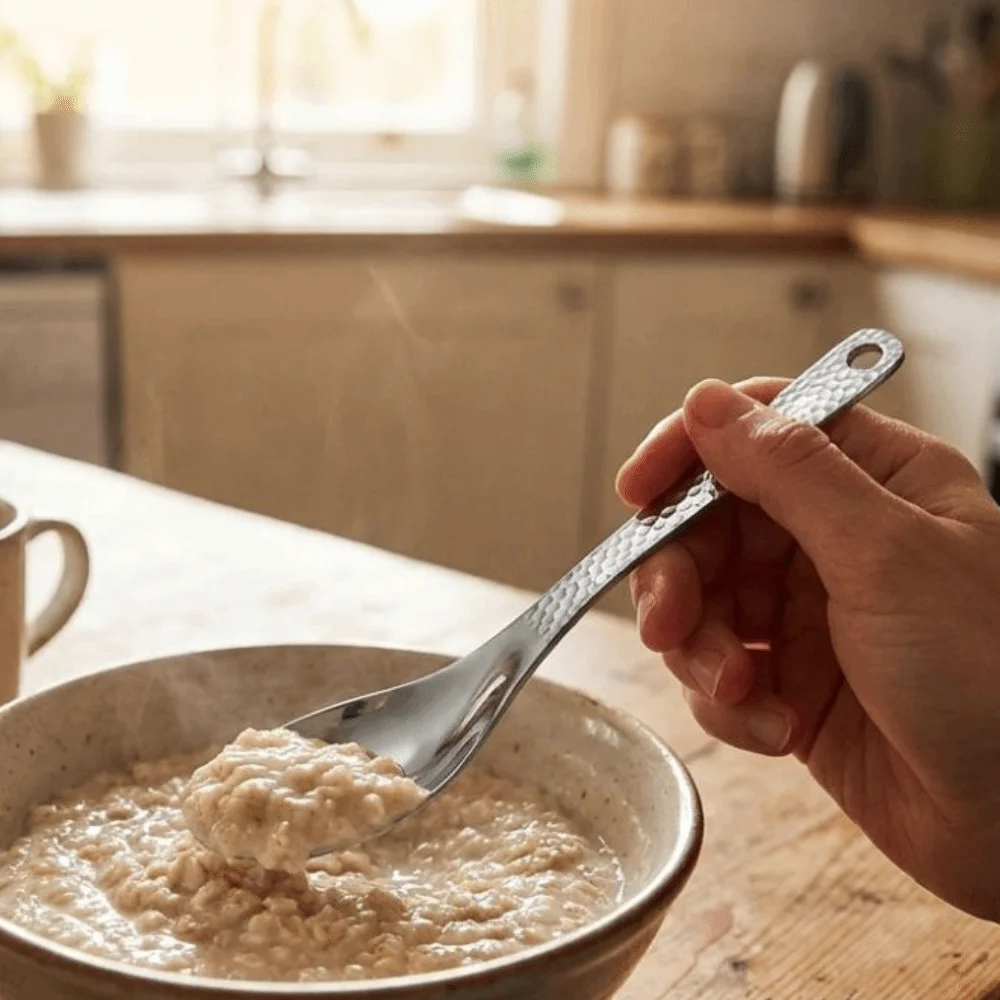 Rust Resistant Hammer Patterned Stainless Steel Spoon Thickened Deepen Dessert Spoon with Hanging Hole Fruit Spoon Home Kitchen