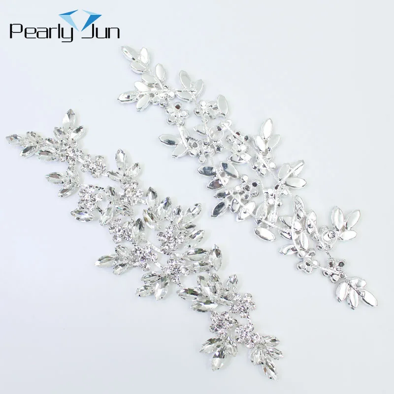 1 Pcs of 21*7cm Leaf Shape Welding Crystal Patch for Belt Skirt Dress Wedding Hat Shoe Bag DIY Rhinestone Sew Accessories YHZ013