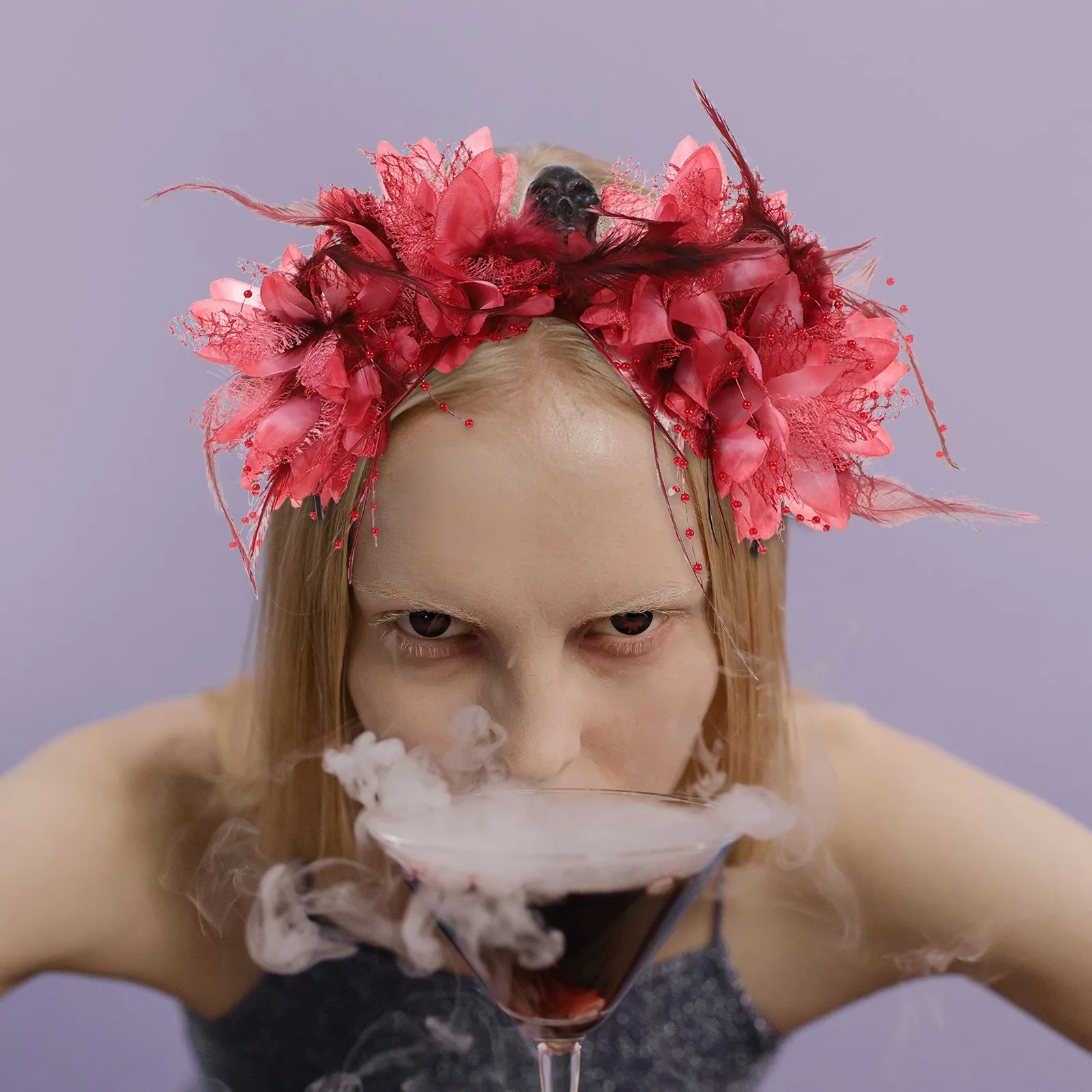 Skull Flower Simulation Hair Hoop Halloween Themed Fashion Hairband for Birthday Photoshoot Daily Wear Party Performance