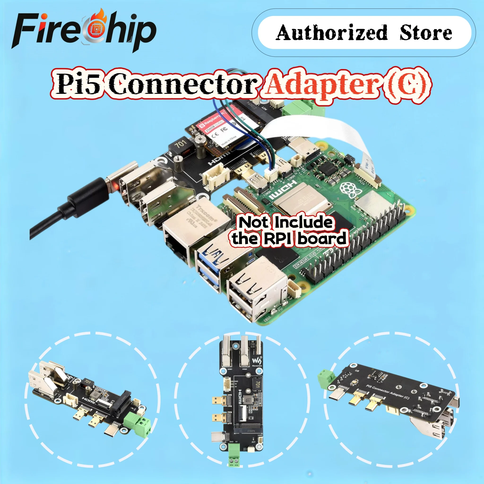 Raspberry Pi 5 PCIe To M.2 Multifunctional Adapter, Two Power Supply Methods, Supports Dual 4K