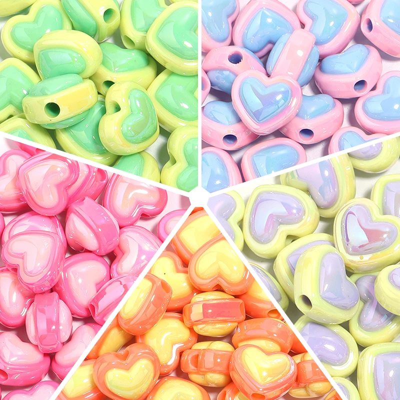 10 stücke acryl herz perle 18x15mm mehrfarbige lose abstands halter perlen für schmuck machen diy armband halskette telefon kette zubehör