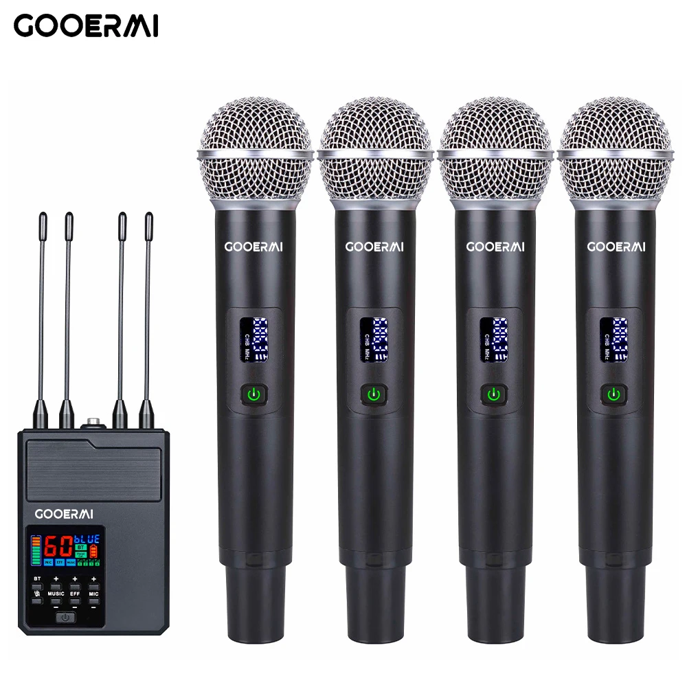 Nuovo! Microfono Wireless professionale karaoke Home System Stage performance UHF Dynamic 4 Channel Handheld