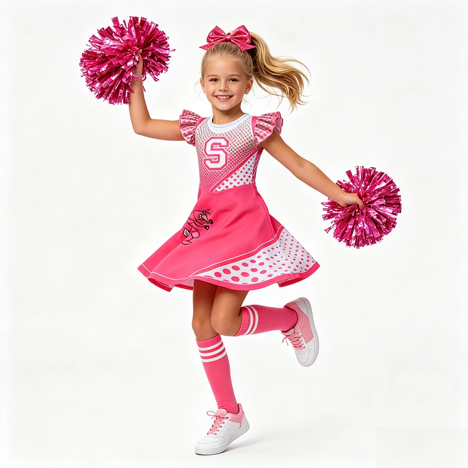 Girls Pink Cheerleader Fancy Dress Halloween Cosplay Zombies Carnival Birthday School Celebration Children Cheerleading Uniform