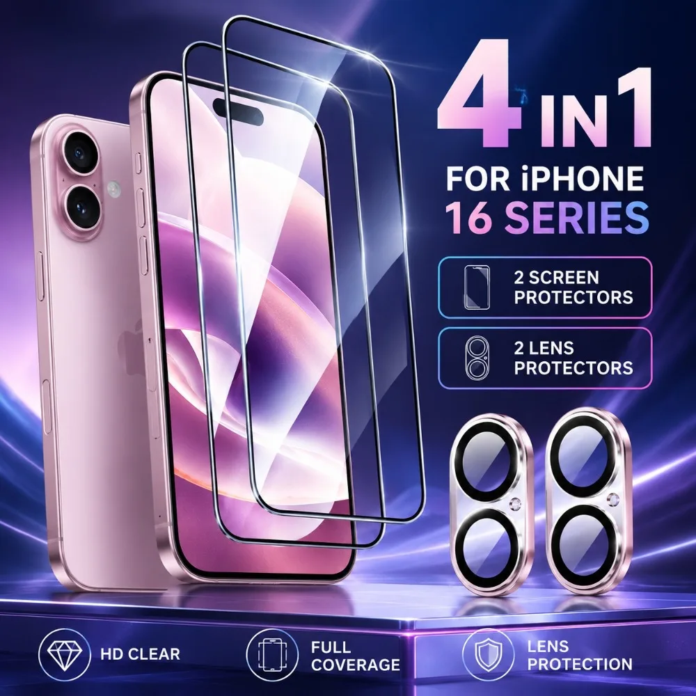 

2Pcs Ultra Clear Screen Protector for iPhone 17 16 15 14 Pro Max Air 15 14 Plus 17e 16e 13 12 11 Pro With 2Pcs Camera Lens Glass