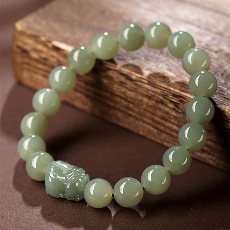 Lake Green Sapphire Hotan Jade Small Pixiu Female Zhaocai Piqiu Transfer Beads Fortune String Xia Benmingnian  Lucky HandString
