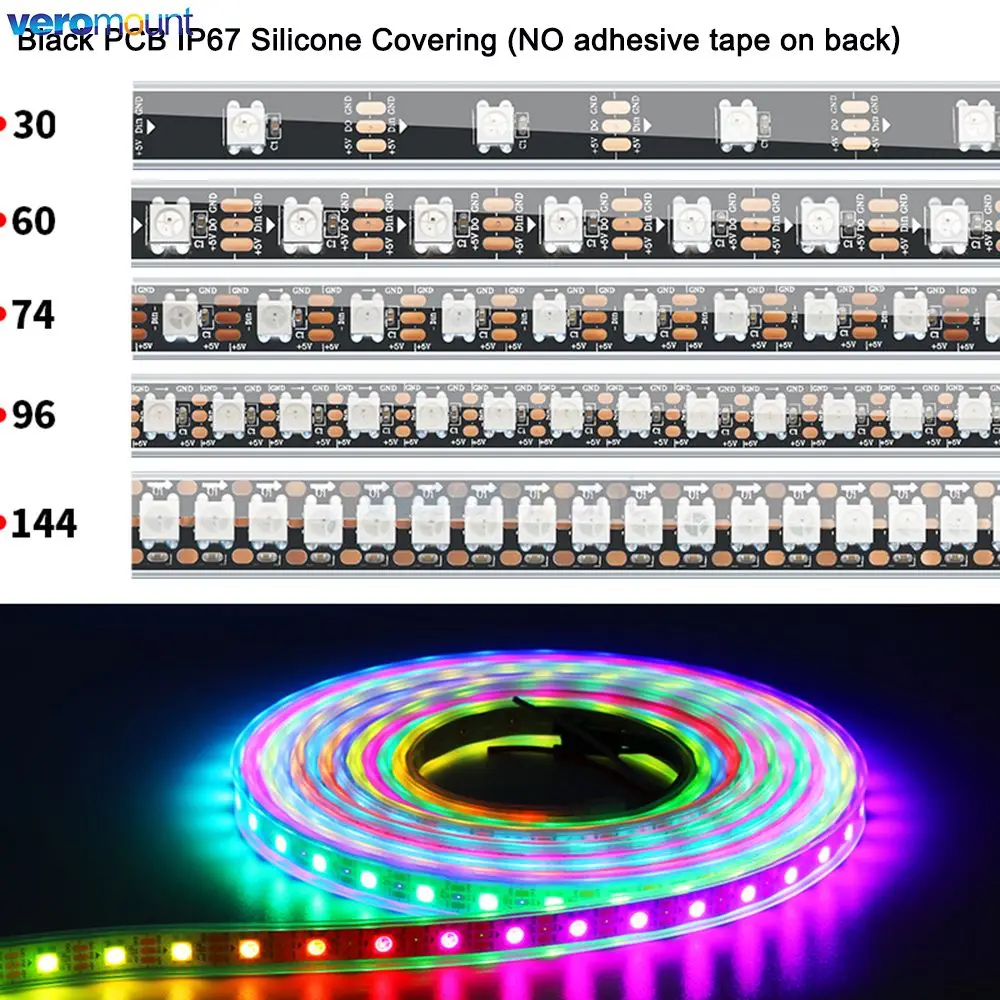 DC 5V WS2812B Individually Addressable 5050 RGB LED Strip WS2812 Smart Pixels LED Light Black White PCB IP20/65/67 Waterproof