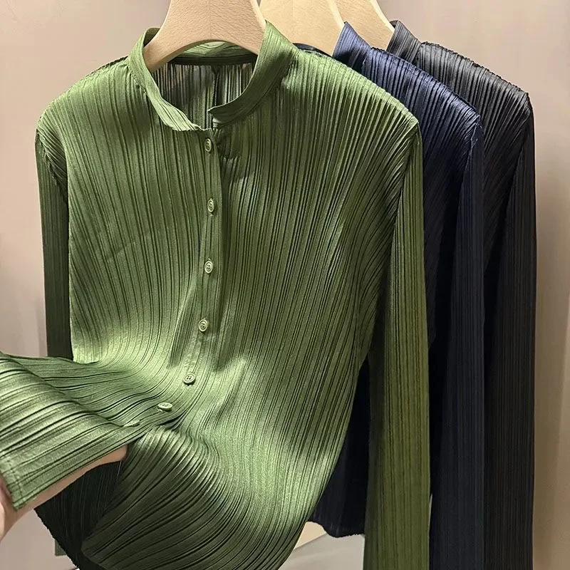 

Новые рубашки и блузки, модный кардиган с воротником-стойкой Advanced Sense, весенняя плиссированная однобортная рубашка с длинными рукавами, женская