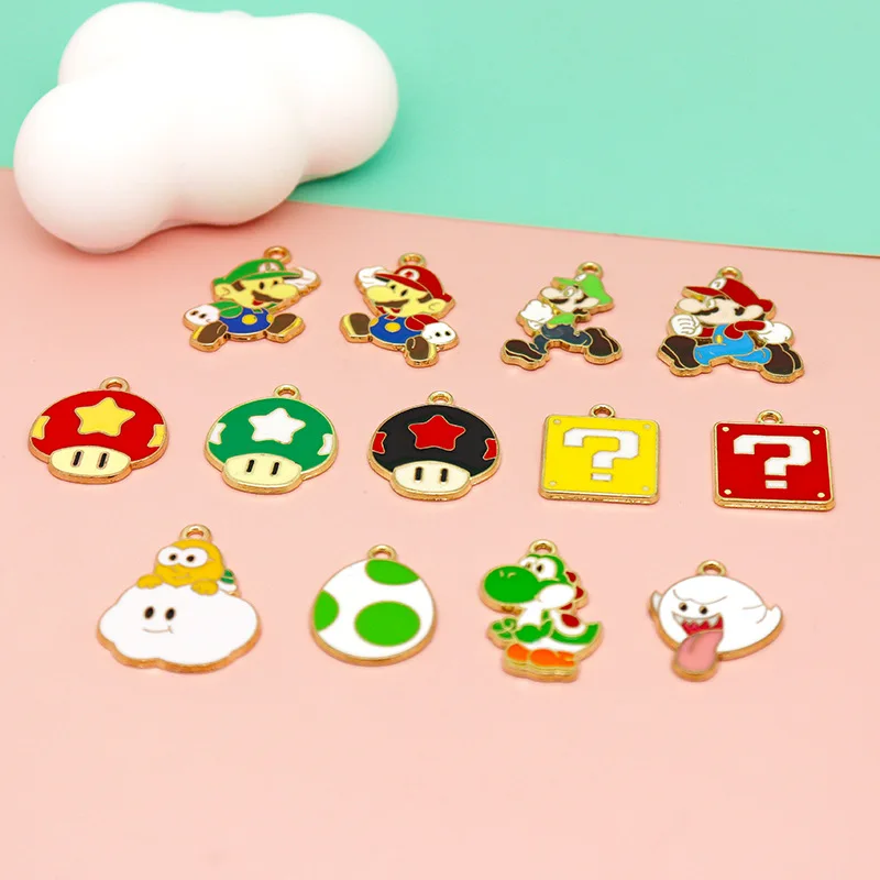 Breloques en métal Super Mario, 10 pièces, accessoires pour travaux manuels