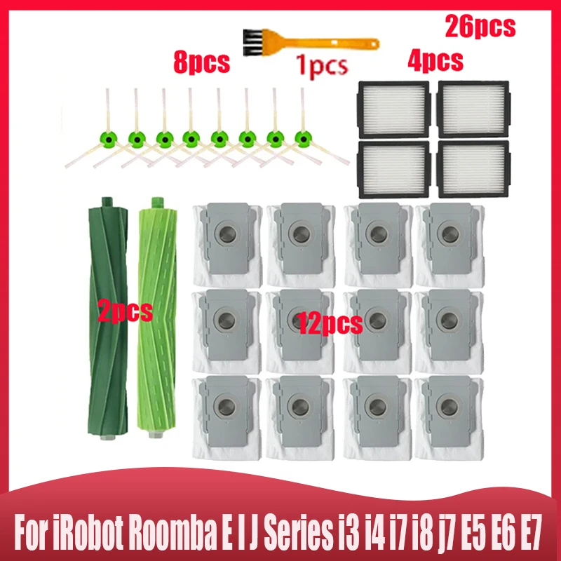 Para iRobot Roomba E I J Series i3 i4 i7 i8 j7 E5 E6 E7 Robot repuestos de aspiradora, cepillo lateral principal filtro Hepa reemplazo de bolsa de polvo