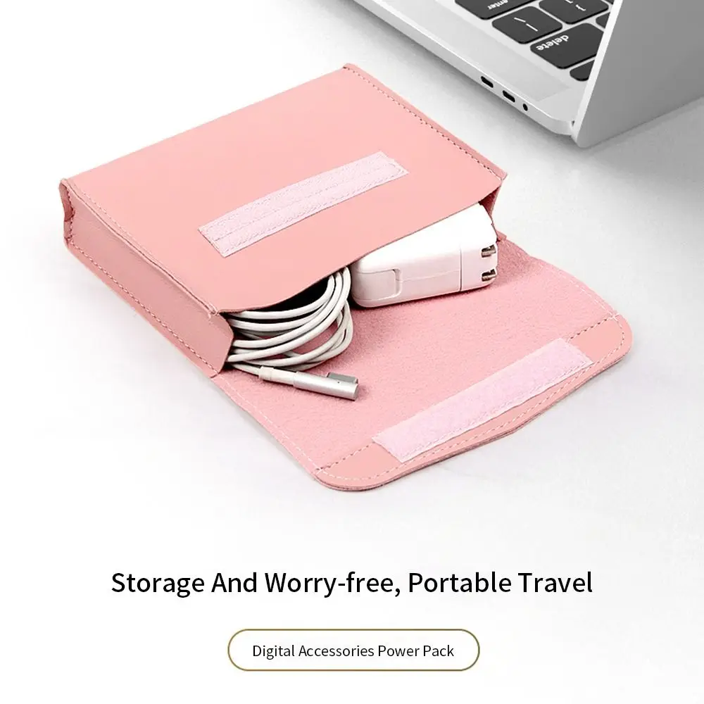 Portable PU Leather Laptop Power Storage Bag Easy to Clean Solid Color USB Cable Storage Bag Waterproof Storage Pouch Charger