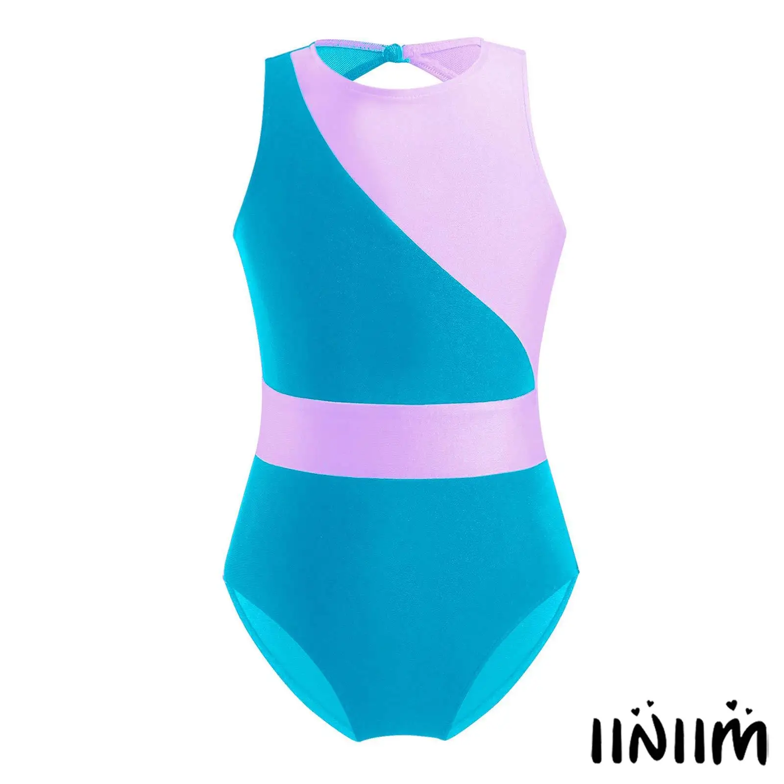 

Kids Girls Mesh Patchwork Gymnastic Dance Leotard Sleeveless with Contrast Color Back Hollow for Performances Yoga Training‌