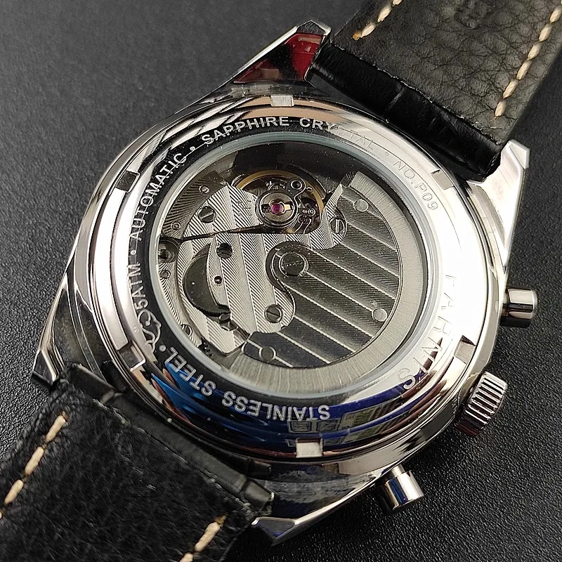 parnis Men's 40MM Automatic Panda Eye Double Date Day 24 O'Clock Business Seagull ST1652 Movement
