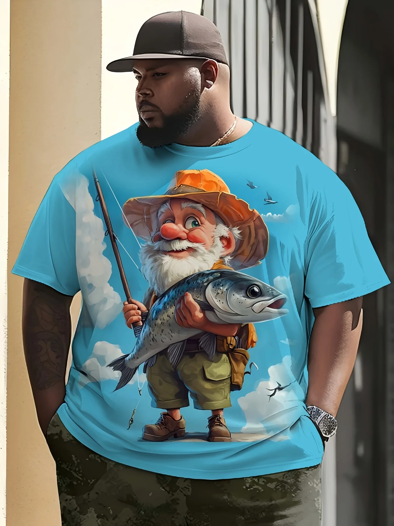 

Men's T-Shirts Funny Santa Claus Graphic Casual Short Sleeved Tops Summer Outdoor Fishing Printed Oversized Y2k Men Clothing Tee