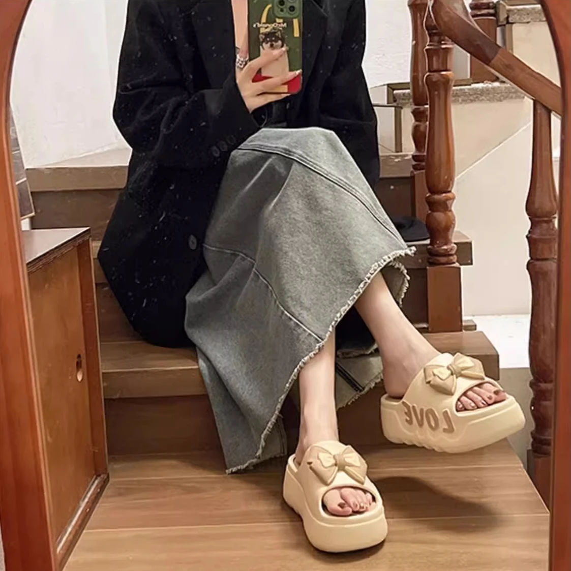 

Summer Butterfly Knot Slippers for Women Fashion Indoor Home Slides Anti-Slip Thick Bottom Comfortable Breathable Casual Shoes