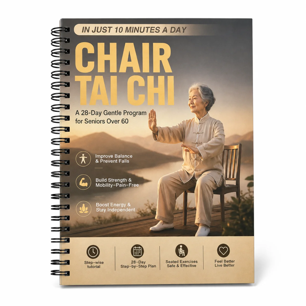 Chair Tai Chi Fitness Journal 28‑Day Gentle Seated Exercise Log Book for Seniors Over 60 Home Workout Planner