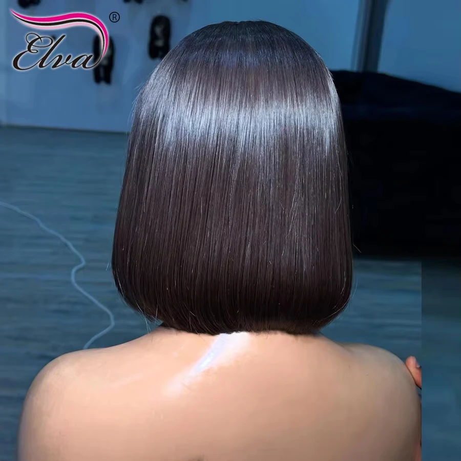 Elva قصيرة بوب شعر مستعار 13x6 HD شعر مستعار أمامي كامل مستقيم قطع شعر مستعار قبل قطعها البرازيلي خصلات الشعر المستعار الإنسان للنساء ريمي Skinlike الدانتيل