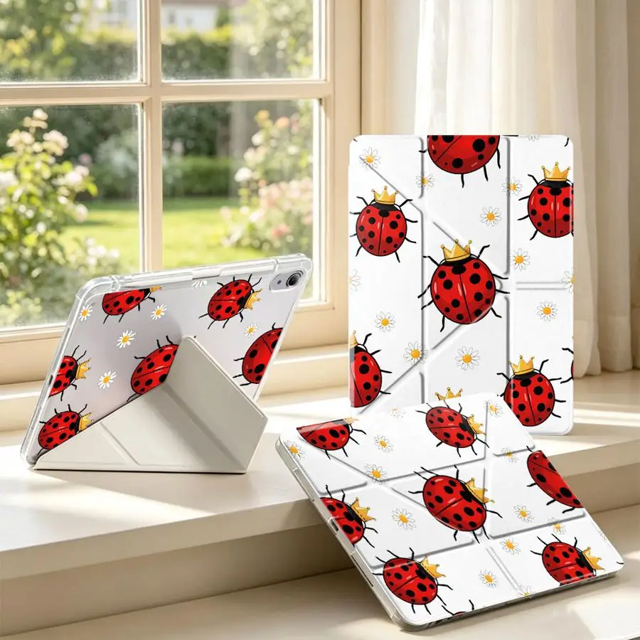 Tablet Case For Samsung Galaxy Tab S7 FE S9 Plus A8 A11 S10 Lite A9 Plus S8 With Pen Slot Cover Charming Crown Ladybugs