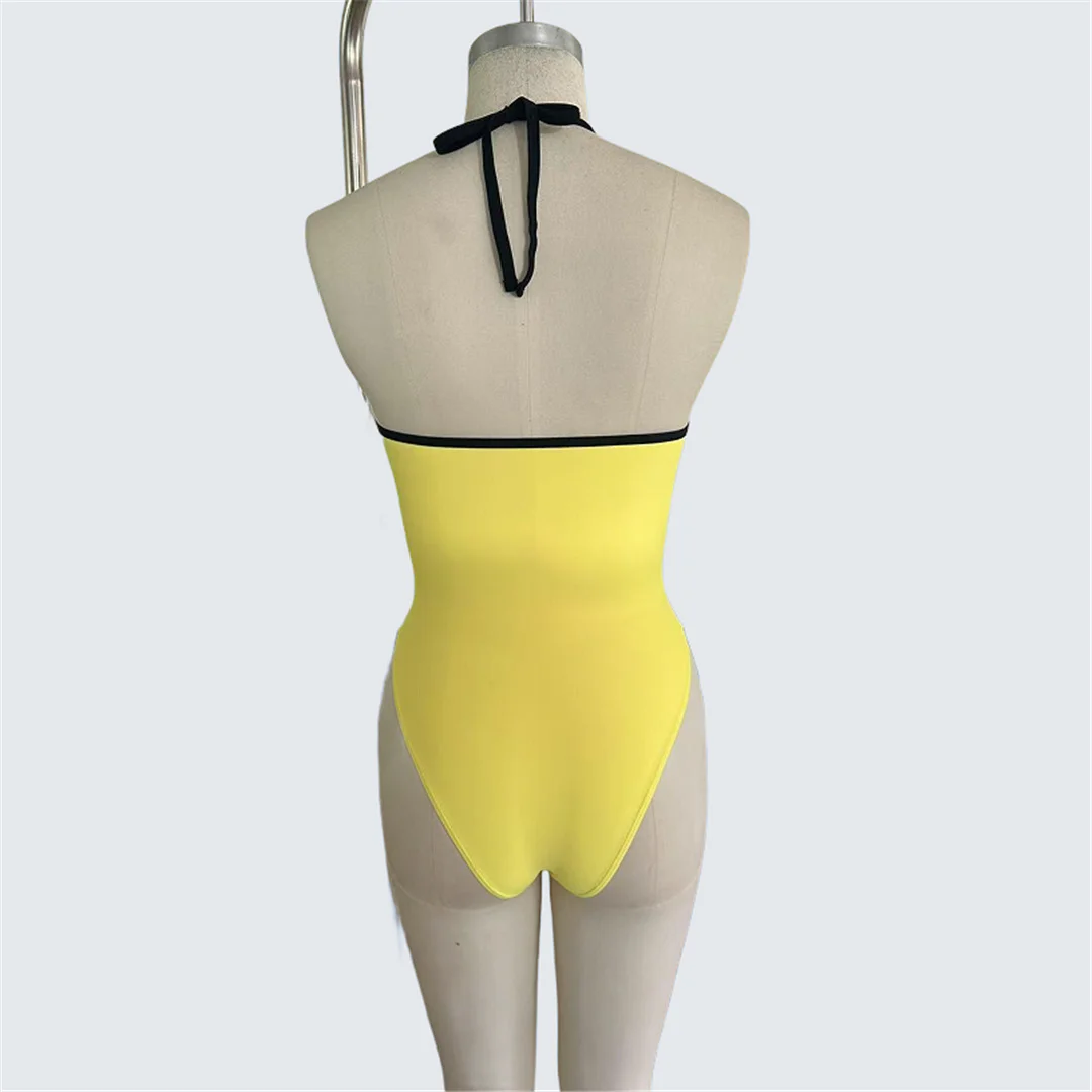 S - XXL Sexy Badeanzug mit Bauchausschnitt und Neckholder, einteiliger Badeanzug für Damen, Monokini mit hohem Beinausschnitt, Badebekleidung, Badeanzug, Modell V7439 – Detail 9