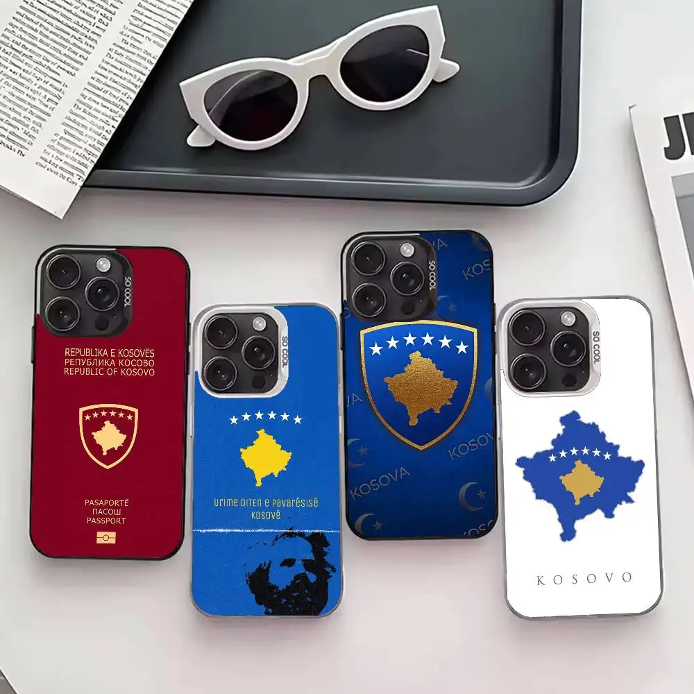 

K-Kosovo P-Passport Flag Phone Case For iPhone 17,16,15,14,13,12,11 Plus,Pro Max,XS,Colored silver phone case